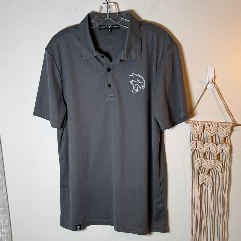 EUC Marwin Sports Gray Dodge Hellcat Short Sleeve Athletic Polo Medium